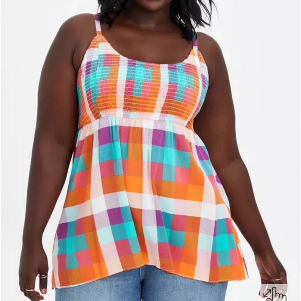 Torrid Babydoll Tank - Stretch Challis Bright Plaid